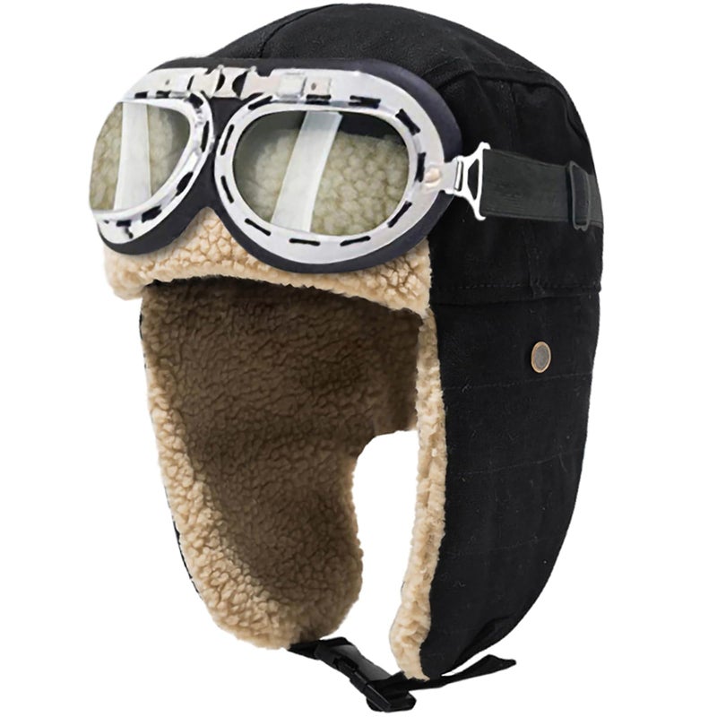 Peicees Vintage Aviator Hat and Goggles Costume Accessories Fur Ear Flaps Trooper Trapper Pilot Cap for Men Women - Image 1